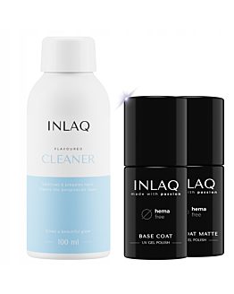 INLAQ Baza Hybrydowa, 6 ml + Top Hybrydowy Matowy, 6 ml + Cleaner, 100 ml