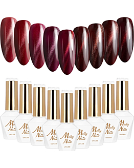 MollyNails Cat Eye Reds Zestaw 9 Lakierów Hybrydowych Do Paznokci 8g