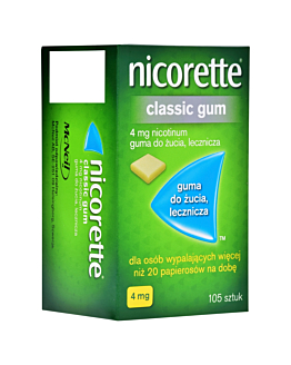 Nicorette Classic Gum 4 mg Guma do żucia lecznicza, 105 szt.