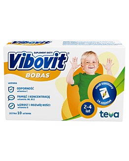 Vibovit Bobas, Zestaw witamin dla dzieci w wieku od 2 do 4 lat, Smak waniliowy, Saszetki