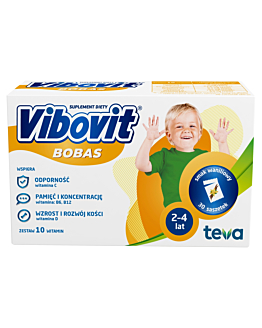 Vibovit Bobas, Zestaw witamin dla dzieci w wieku od 2 do 4 lat, Smak waniliowy, Saszetki