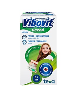 Vibovit Uczeń, Witaminy + żelazo, Tabletki do ssania o smaku owoców leśnych