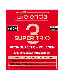 Bielenda Super Trio (Retinol + Vit C + Kolagen) Krem przeciwzmarszczkowy 60+ dzień/noc