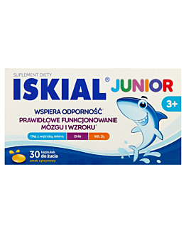 Iskial Junior, Wsparcie odporności dla dzieci od 3. roku życia, Kapsułki do żucia, Smak cytrynowy
