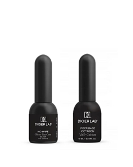Didier Lab Zestaw: Ultramocna baza Fiber Base Octagon + Top Coat No Wipe Glitter Silver