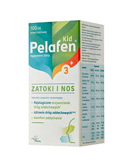 Pelafen Kid Zatoki i Nos, Syrop wspomagający drogi oddechowe dla dzieci od 3. roku życia i dorosłych, Smak malinowy