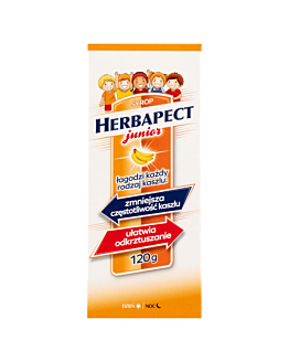 Herbapect Junior, Syrop na kaszel suchy i mokry, Dla dzieci od 1. roku życia, Smak bananowy