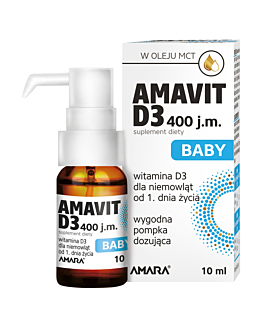 Amavit D3 Baby 400 j.m., Witamina D3 dla niemowląt od 1. dnia życia, Krople, 10 ml