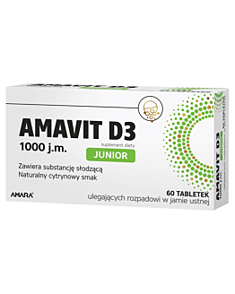 Amavit D3 Junior 1000 j.m., Tabletki ulegające rozpadowi w jamie ustnej, Naturalny cytrynowy smak