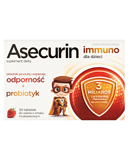 Asecurin Immuno dla dzieci, Tabletki do ssania, Smak truskawkowy