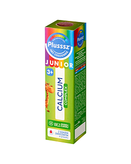 Plusssz Junior Calcium Complex, Tabletki musujące dla dzieci powyżej 3. roku życia, Smak poziomka-jeżyna