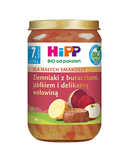 Hipp Obiad BIOZiemniaki z Buraczkami, Jabłkiem i Delikatną Wołowiną Po 7 Miesiącu 