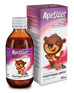 Apetizer Junior, Syrop wspomagający apetyt dla dzieci od 3. roku życia, Smak malinowo-porzeczkowy