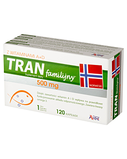 Tran Familijny A+D Olej z wątroby dorsza z witaminami Kapsułki, 120 szt