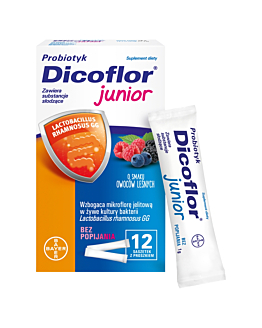 Dicoflor 30 Junior, Probiotyk dla dzieci od 3. roku życia i dorosłych, Smak owoców leśnych, Saszetki z proszkiem bez popijania