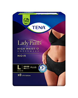 Tena Lady Pants Plus, Majtki chłonne dla kobiet, Kolor Noir, Rozmiar L, 8 Sztuk