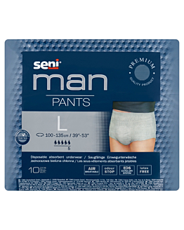 Seni Man Pants, Majtki chłonne dla mężczyzn, Kolor szary, 100-135cm, Large