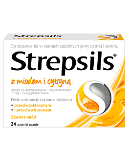 Strepsils z miodem i cytryną 1,2 mg + 0,6 mg, 24 past.