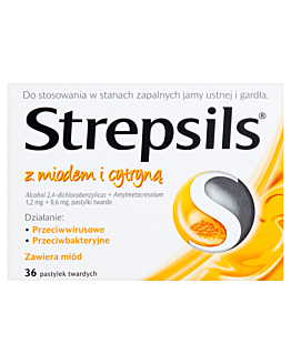 Strepsils z miodem i cytryną 1,2 mg + 0,6 mg, 36 past.