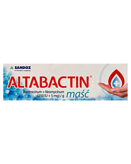 Altabactin (250 IU + 5000 IU)/)/g maść stosowana miejscowo na skórę w leczeniu bakteryjnych zakażeń małych powierzchni skóry