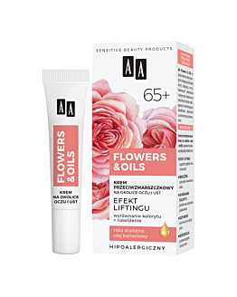 AA Flowers & Oils 65+ Effetto Lifting Crema Anti-Rughe per Contorno Occhi e Labbra 15 ml