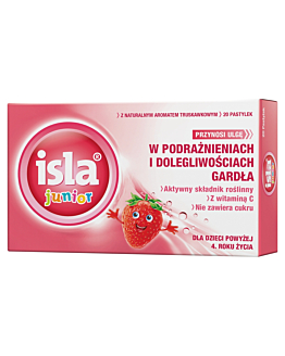 Isla Junior Pastylki do ssania na gardło dla dzieci od 4. roku życia smak truskawkowy
