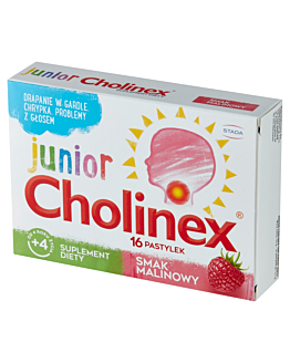 Cholinex Junior, Pastylki do ssania na gardło, Dla dzieci od 4. roku życia, Smak malinowy