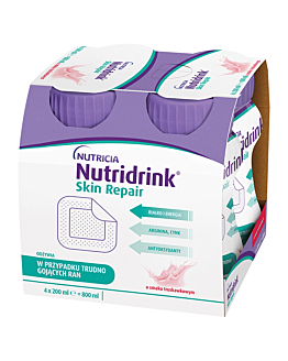 Nutridrink Skin Repair, Doustny preparat odżywczy zawierający składniki wspomagające gojenie ran, Smak truskawkowy