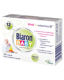 Biaron Baby, DHA + Witamina D dla dzieci od 12. miesiąca życia, Krople wyciskane z kapsułki