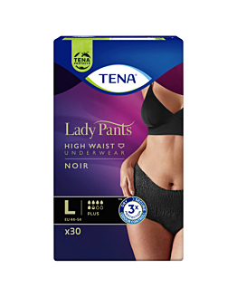 Tena Lady Pants Plus, Majtki chłonne dla kobiet, Kolor Noir, Rozmiar L, 30 Sztuk