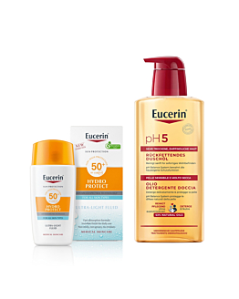 Zestaw Eucerin Hydro Protect SPF 50+ Ultralekki nawilżający fluid ochronny 50 ml + Olejek do mycia pH5 400 ml