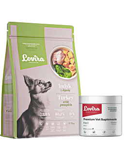 Lovira Zestaw: Suplementy 8 w 1 60 szt + Karma Sucha Indyk 3 kg