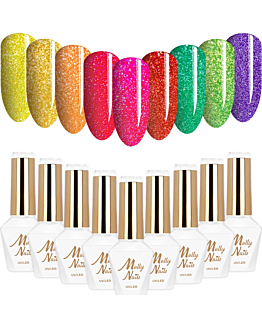 MollyNails Flashing Lights Summer Edition Zestaw 9 Lakierów Hybrydowych Do Paznokci 8g
