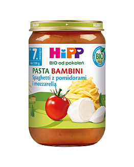 Hipp Obiad BIOPasta Bambini Spaghetti z Pomidorami i Mozarellą Po 7 Miesiącu 