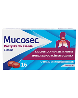 Mucosec o smaku wiśni i jagód leśnych Bez cukru Pastylki do ssania, 16 szt.