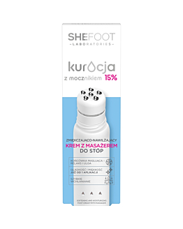 Shefoot Kuracja z mocznikiem, zmiękczająco-wygładzający krem z masażerem do stóp, 15% mocznika 