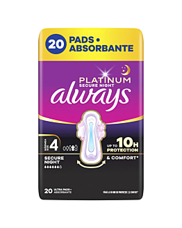 Always Ultra Platinum Night Quattro Assorbenti con ali, 20 pezzi