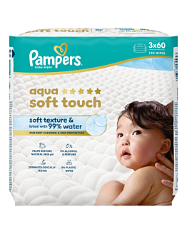 Pampers Aqua Soft Touch Chusteczki nawilżane, 60 szt. x 3