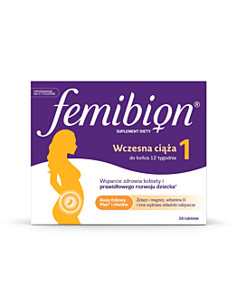 Femibion 1 Wczesna Ciąża, Zestaw witamin i minerałów dla kobiet w 1. trymestrze ciąży, Tabletki powlekane