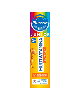 Plusssz Junior Multiwitamina Complex, Tabletki musujące dla dzieci powyżej 3. roku życia, Smak tropikalny