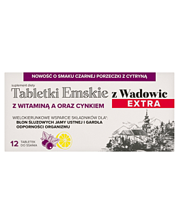 Tabletki Emskie z Wadowic Extra z witaminą A i cynkiem Smak czarna porzeczka z cytryną 12 Tabletek do ssania