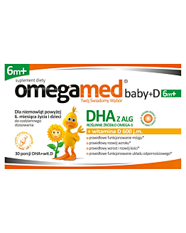 Omegamed Baby+D, DHA+Witamina D 600 IU dla niemowląt powyżej 6. miesiąca życia i dzieci, Kapsułki twist-off