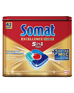 Somat Tabletki Do Zmywarki Excellence 5in1, 42 Kapsułi + Puszka