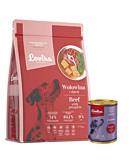 Lovira Karma dla psa Sucha Wołowina 3 kg + Mokra Puszka Bażant 400 g