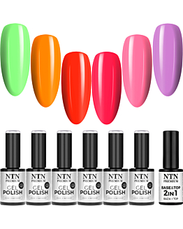 NTN Premium Zestaw Letnia Eksplozja Barw 6x5 g Lakier Hybrydowy Do Paznokci + Baza 2w1 v2
