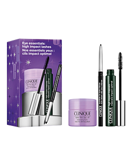 Clinique Eye Essentials Zestaw: tusz do rzęs High Impact + eyeliner w kredce Quickliner for Eyes Intense + balsam oczyszczający Take The Day Off