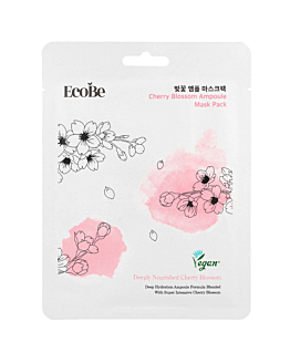 EcoBe Cherry Blossom Ampoule Mask Pack, rozjaśniająca maska w płachcie z ekstraktem z wiśni, 25ml