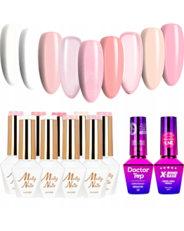 MollyNails Wedding Yes, I Do Zestaw 9 Lakierów Hybrydowych Do Paznokci 8g + Baza X-Bond Base 10g + Top Doctor Top 10g