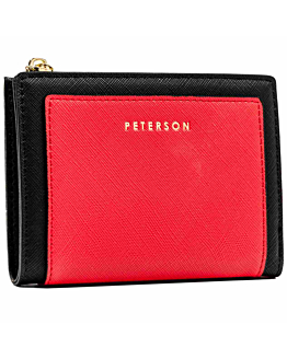 Peterson mały portfel damski portmonetka na suwak RFID czerwono - czarny
