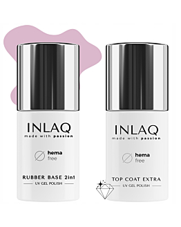 INLAQ Baza Kauczukowa Hybrydowa, 6 ml + Top Hybrydowy Nabłyszczający, 6 ml